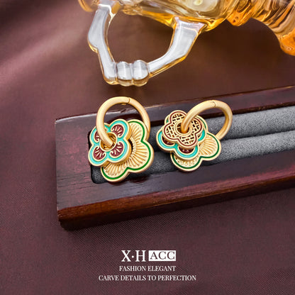 彩色琺瑯花朵復古耳扣－商品主圖｜https://igowo.tw/