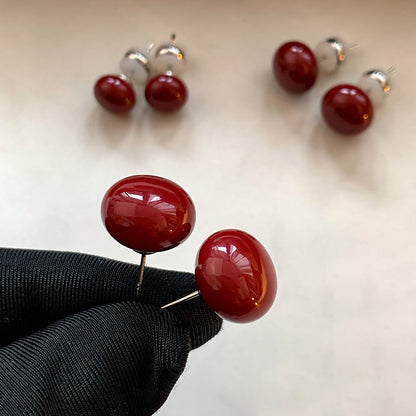 S925紅色珍珠玻璃電鍍耳釘－紅12mm款實拍｜https://igowo.tw/