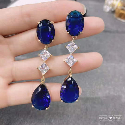 S925彩色天然石水滴耳環