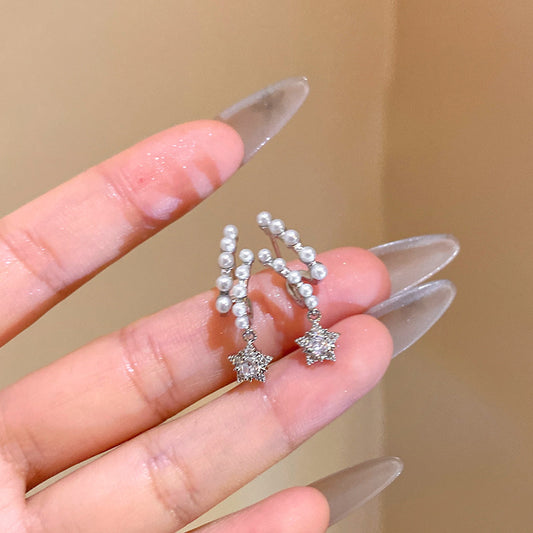 珍珠鋯石星星耳釘－商品主圖｜https://igowo.tw/