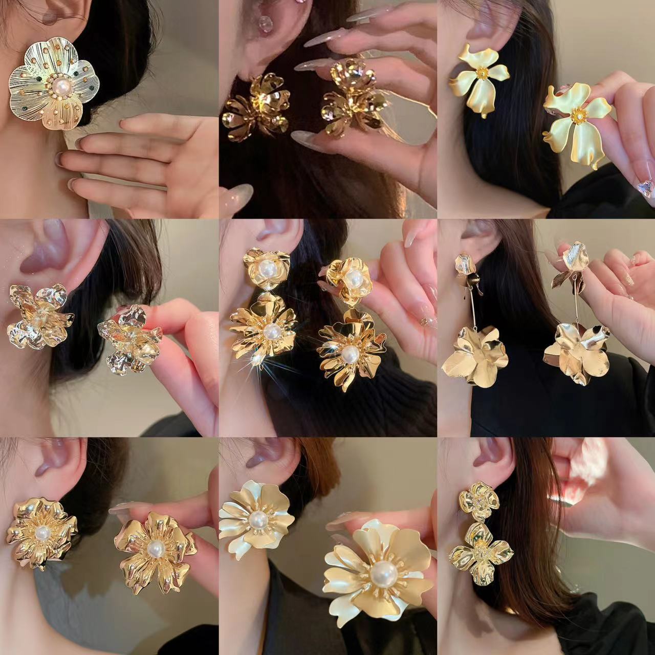 銀針金屬花朵耳環歐美時尚夸張大氣耳釘走秀輕奢高級感耳飾批發女