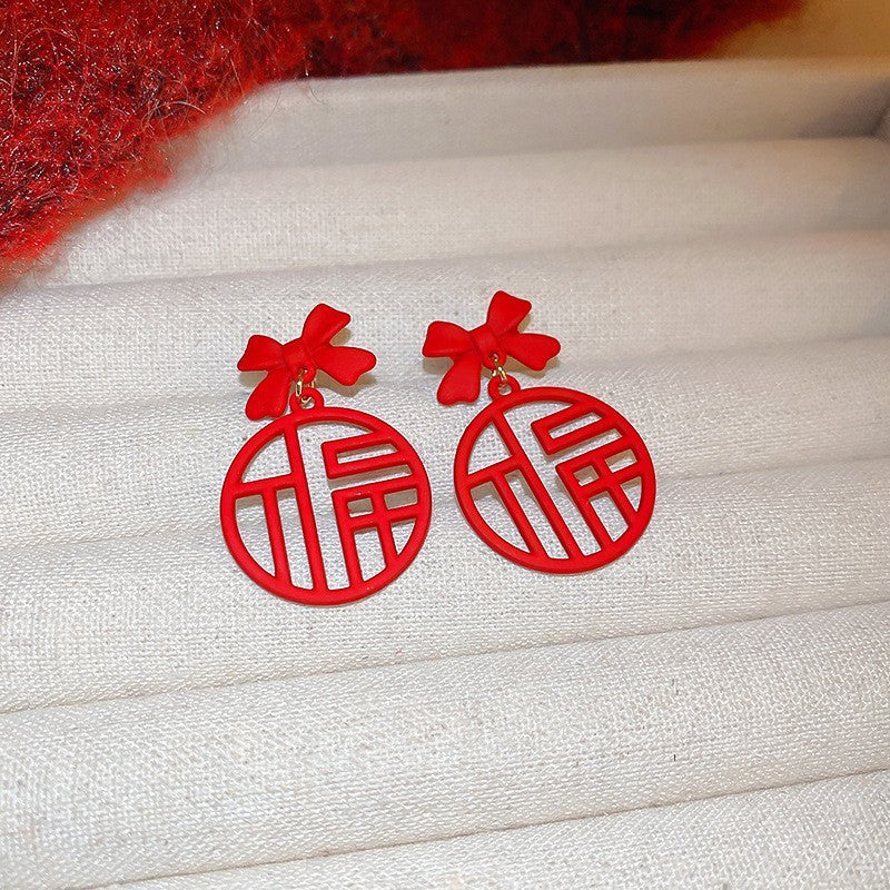 銀針滴油新年紅色珍珠耳環簡約時尚日常百搭耳釘輕奢高級感耳飾女