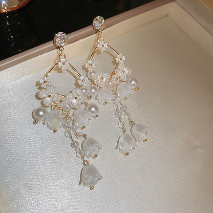金色珍珠銀針流蘇耳環－細節特寫5｜https://igowo.tw/