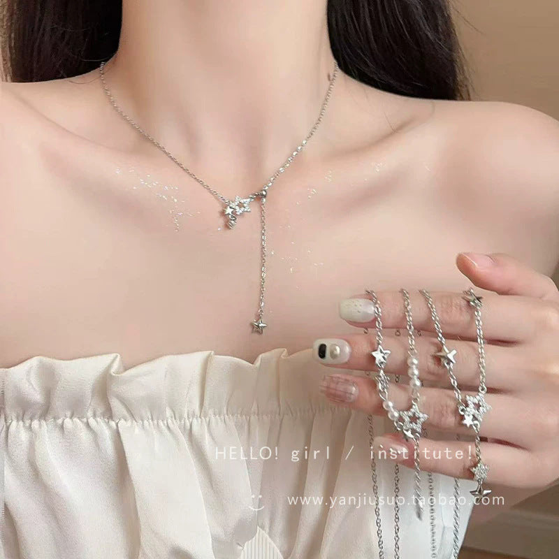 鋯石星星流蘇項鍊－商品主圖｜https://igowo.tw/