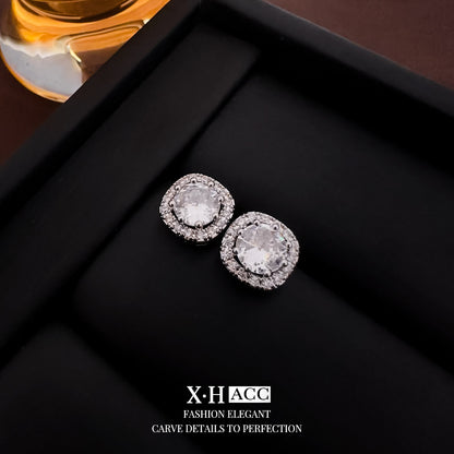 鋯石方形小巧簡約耳釘