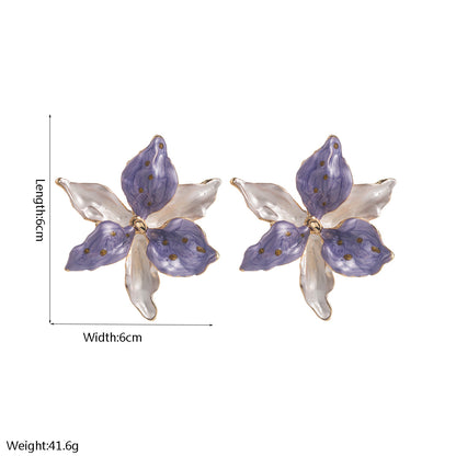 S925琺瑯花朵耳環－紫色款實拍｜https://igowo.tw/