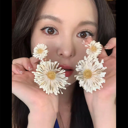 度假風水滴拉菲草耳環小清新時尚簡約百搭耳釘設計感小眾耳飾批發