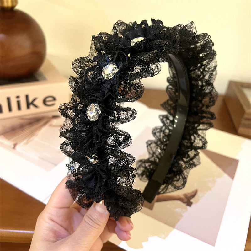 網紗鋯石寬版精雕髮箍－商品主圖｜https://igowo.tw/