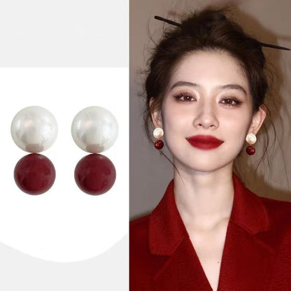 銀針安可拉紅蝴蝶結愛心圓形吊墜耳環時尚百搭耳釘輕奢高級感耳飾