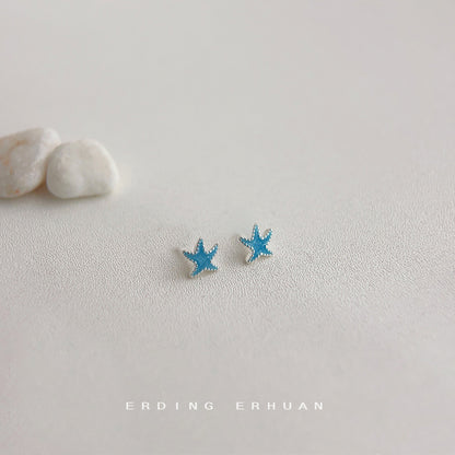 藍色海星小巧簡約耳釘－商品主圖｜https://igowo.tw/