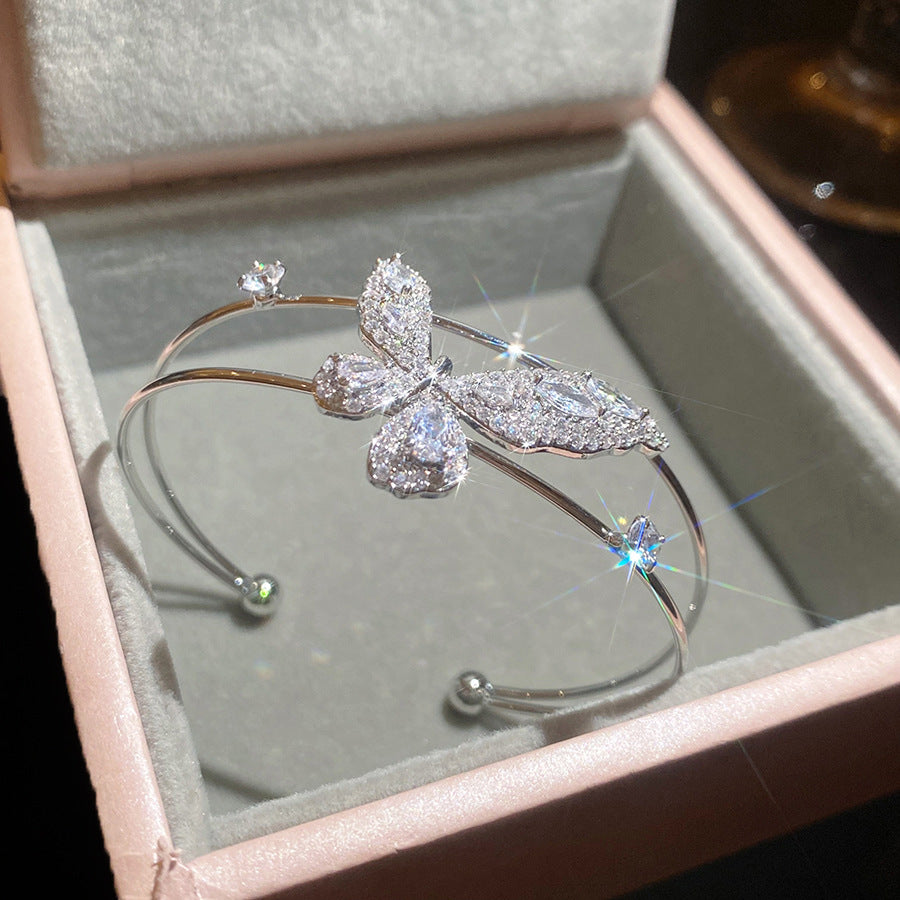 超閃鋯石蝴蝶項鏈戒指手鐲套裝韓系ins風精致甜美輕奢高級感飾品