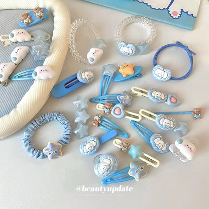 青春感~藍色系可愛雲朵發夾韓版高顏值小清新發圈少女心甜美發飾
