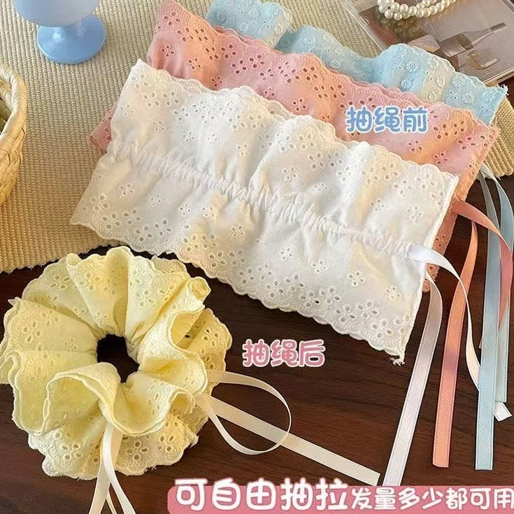 蕾絲大腸圈髮圈－米白款細節1｜https://igowo.tw/