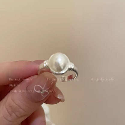 珍珠花朵可調式戒指