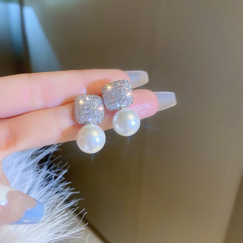 金色珍珠鋯石電鍍耳環