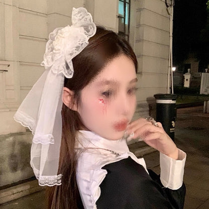 修女瑪利亞 萬圣Lolita頭紗女頭飾萬圣節cos發飾配飾品發夾鴨嘴夾