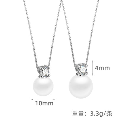 S925 王妃四爪鑲鑽項鏈耳釘套裝女時尚簡約合成珍珠高級感耳飾