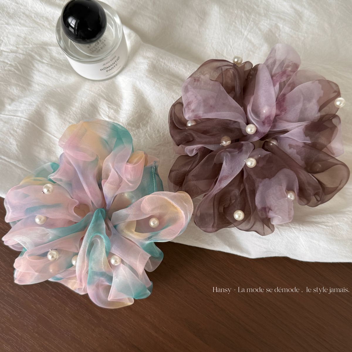 珍珠大腸圈暈染髮圈－商品主圖｜https://igowo.tw/
