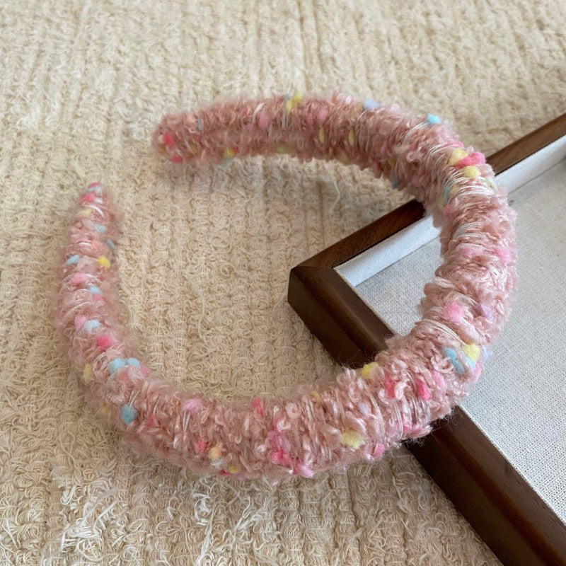 彩色絨面纏繞復古髮箍－奶藍款細節｜https://igowo.tw/