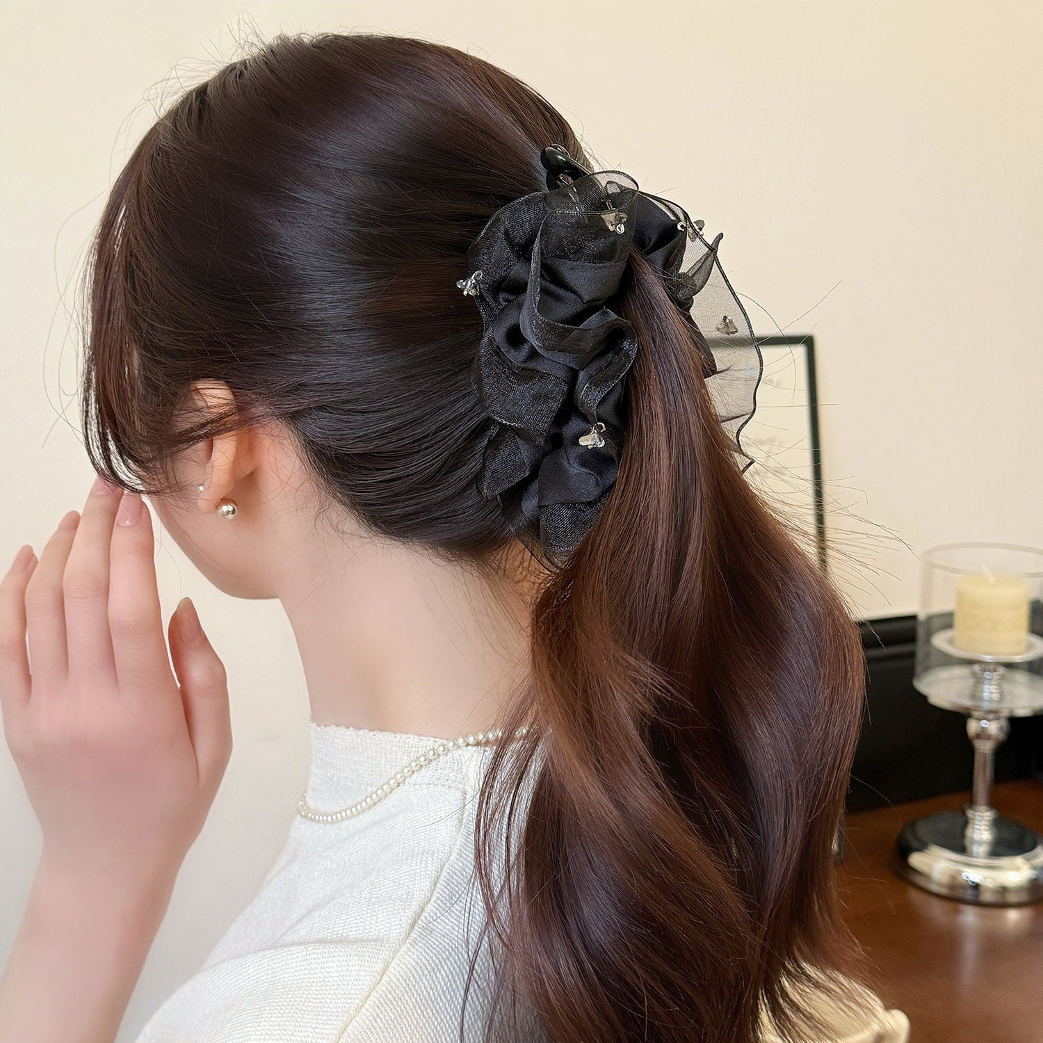 網紗蝴蝶結雲朵髮夾－商品主圖｜https://igowo.tw/