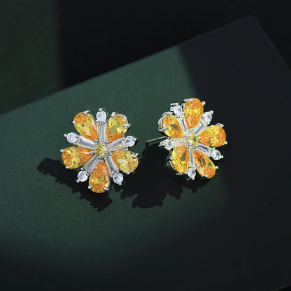 S925鋯石花朵微鑲耳釘