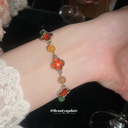 超閃水晶幸運草花朵手鏈女小眾輕奢高級感手環夏日度假風手串手飾