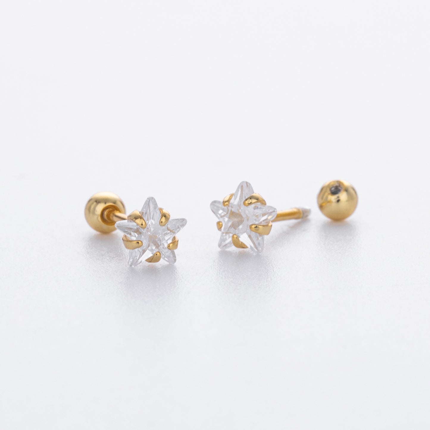 S925 五角星星鋯石耳釘女款簡約小巧氣質擰帽螺紋耳骨蝸釘飾品