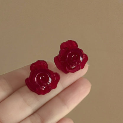 珍珠鋯石蝴蝶結耳釘－#銀針-紅色款細節｜https://igowo.tw/