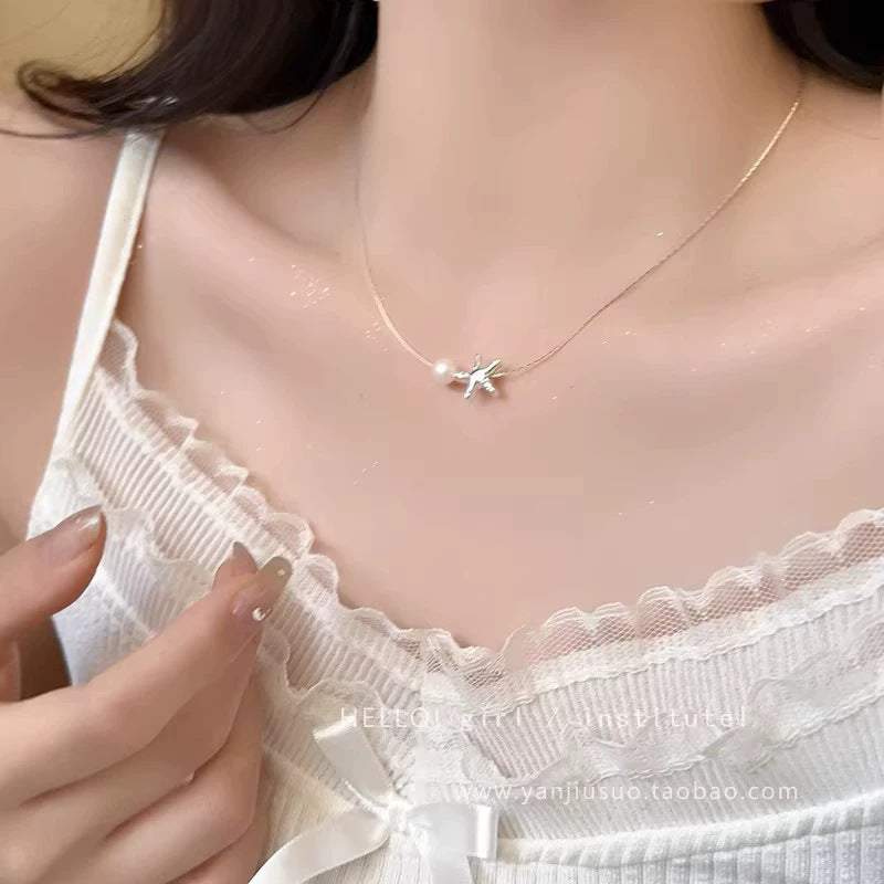 珍珠愛心墜飾項鍊－環環相扣鎖骨鍊款細節｜https://igowo.tw/