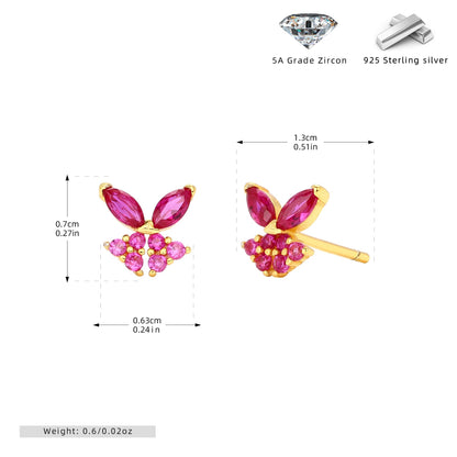 S925 歐美耳飾森系甜美蝴蝶鋯石耳骨釘時尚女耳釘百搭飾品