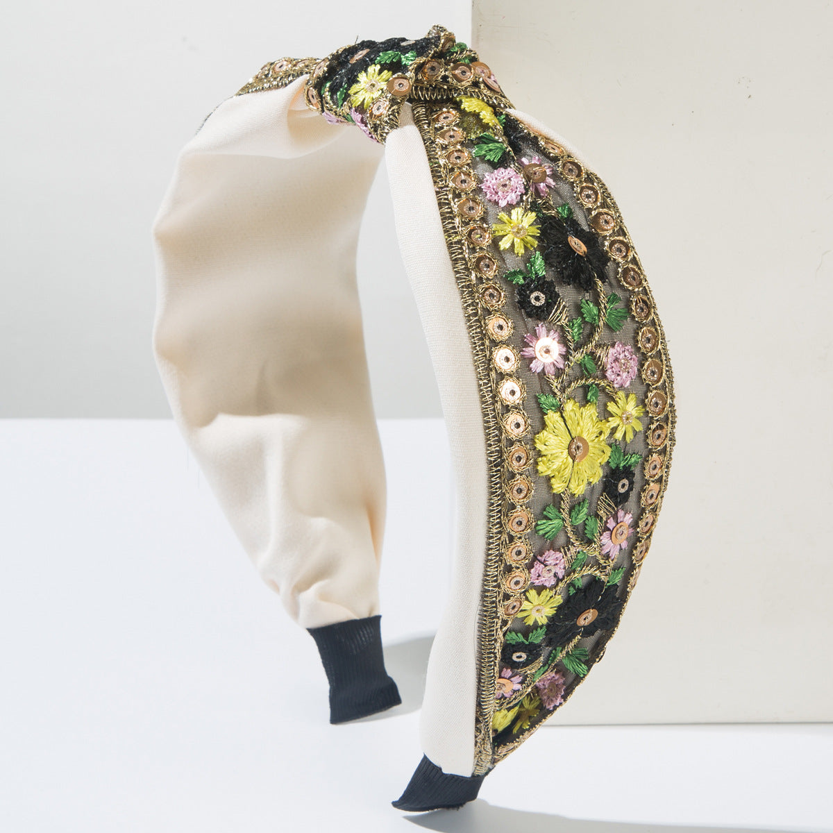網紗花朵扭結刺繡髮箍