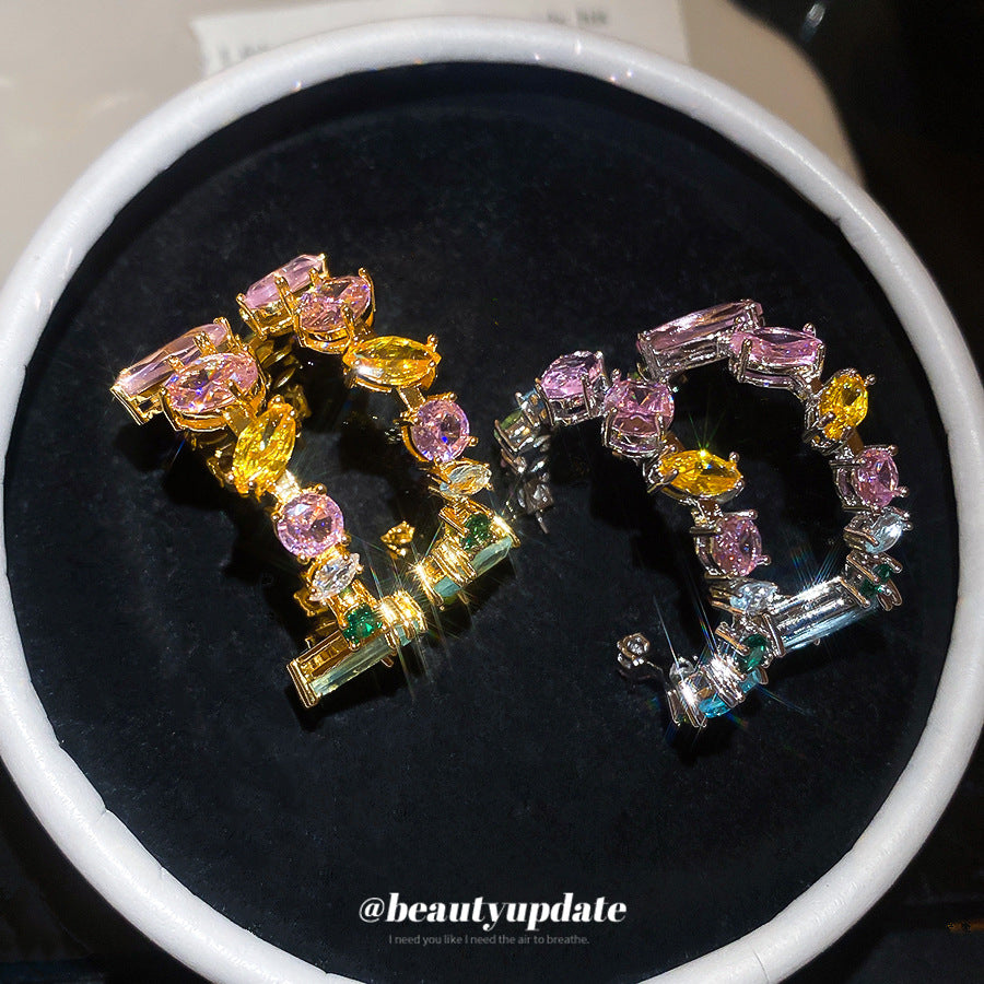 金色鋯石C形電鍍耳環－第二視角實拍｜https://igowo.tw/