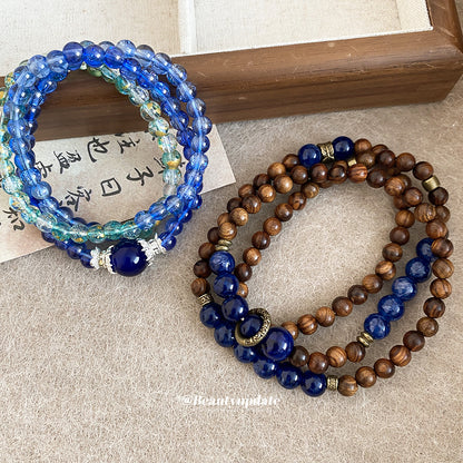 新中式清冷感多圈疊戴手串女青金石木珠串珠手鏈高級感禪意風飾品
