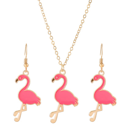粉色墜飾項鍊耳環組