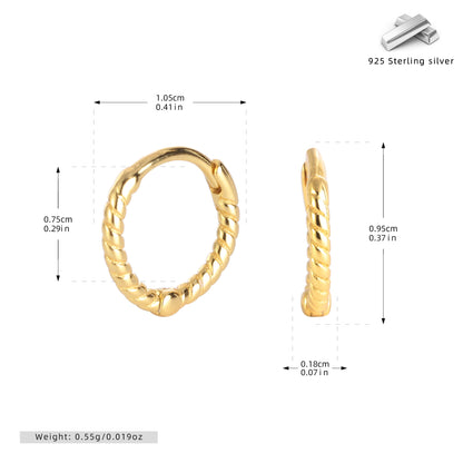 S925 耳環時尚個性麻花扭紋圓圈耳飾小眾高級感飾品