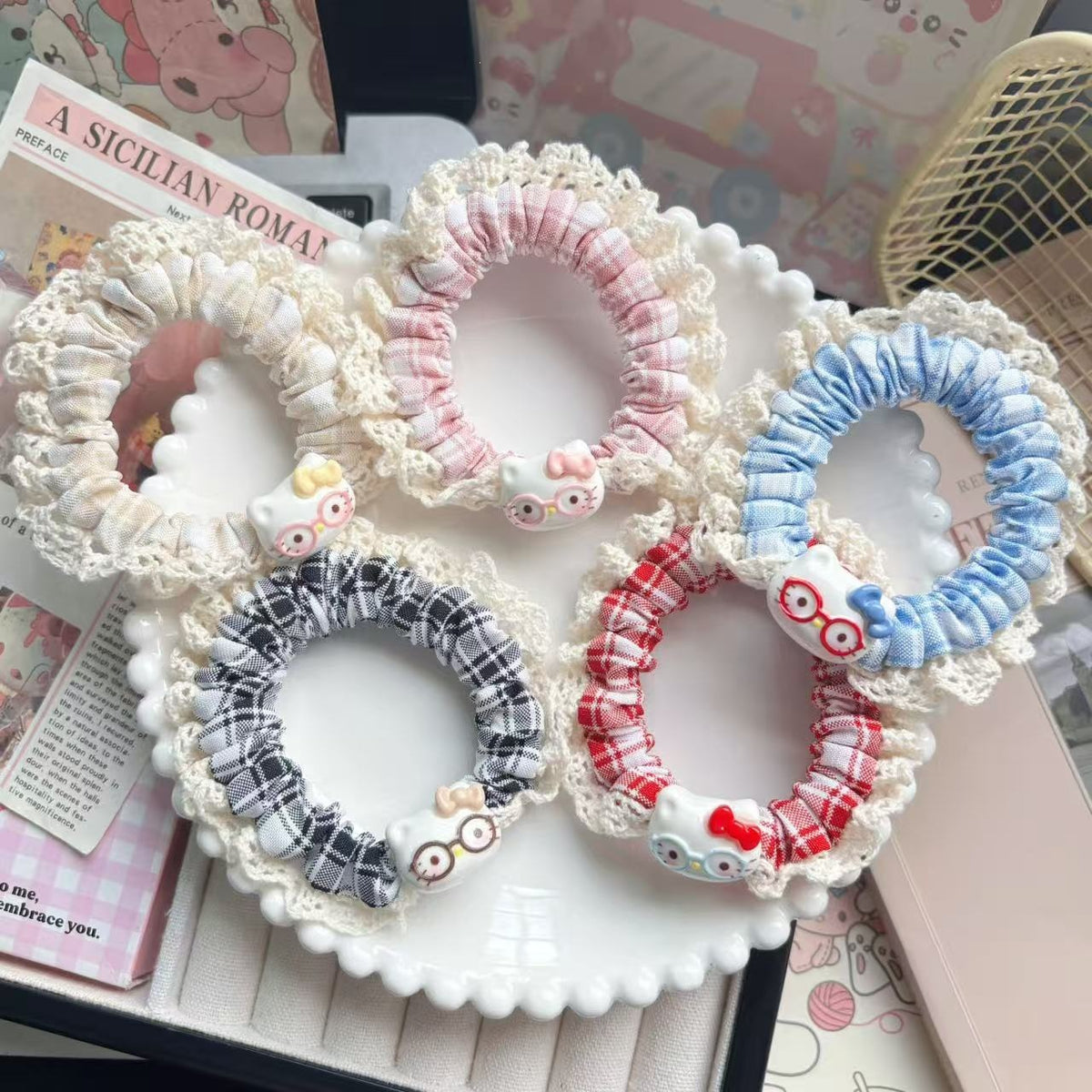蕾絲貓咪卡通髮圈－細節特寫2｜https://igowo.tw/