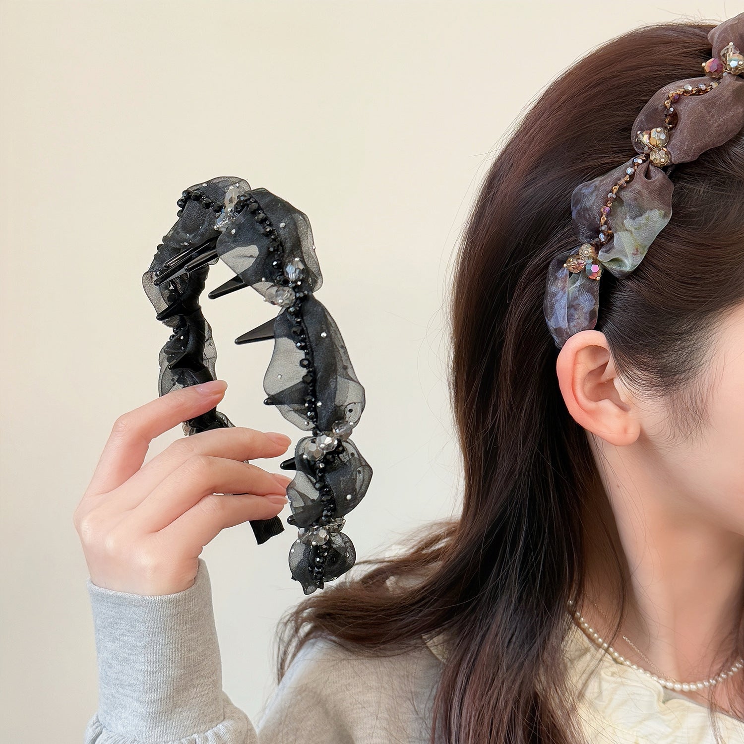 網紗鋯石波浪髮箍－商品主圖｜https://igowo.tw/