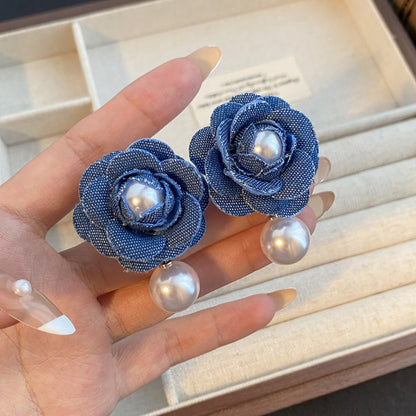 珍珠山茶花復古耳環
