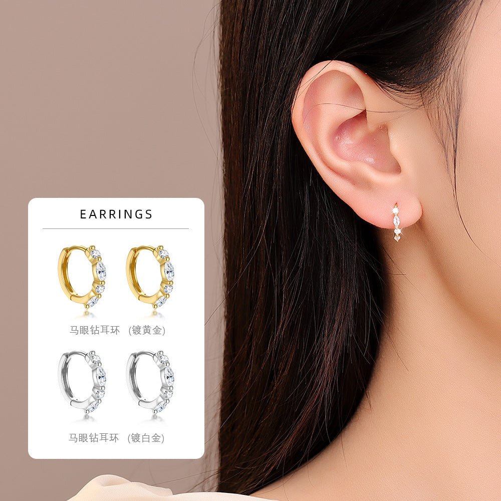 S925 鑲鋯馬眼鑽耳扣女ins輕奢風時尚簡約小眾百搭鍍18K金耳環
