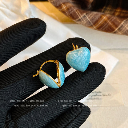 S925復古琺瑯彩色愛心耳環
