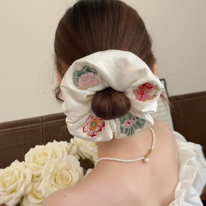 大腸圈刺繡復古髮圈－花朵刺繡髮圈款細節｜https://igowo.tw/