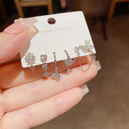鋯石愛心蝴蝶耳扣套組