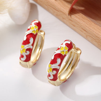 彩色琺瑯花朵復古耳扣