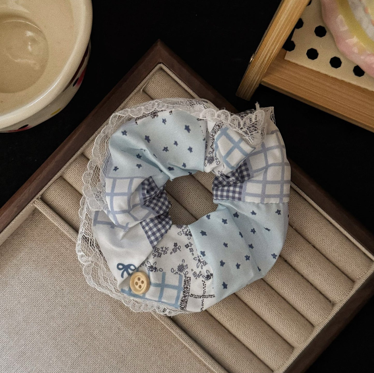 藍色蕾絲大腸圈髮圈