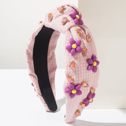 布面花朵鑲鑽髮箍－紫色款細節1｜https://igowo.tw/