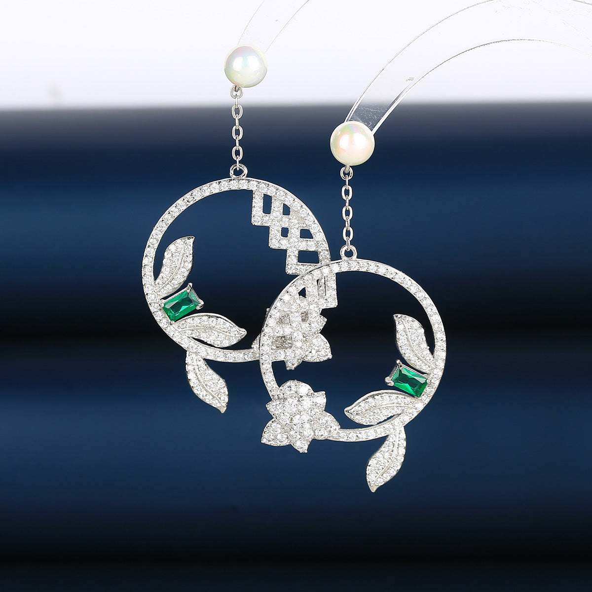 S925鋯石花朵圓形微鑲耳環