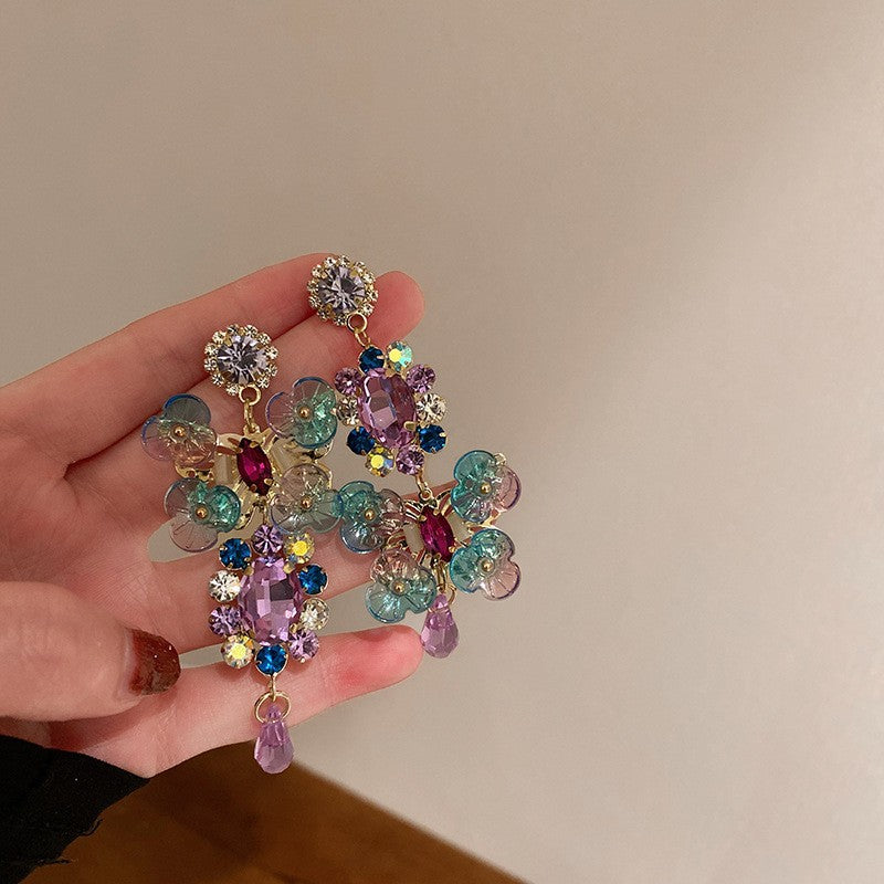 銀針流蘇花朵花卉仙女款耳墜耳釘女田園風小眾手作氣質夸張耳環女