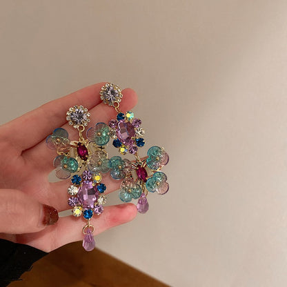 銀針流蘇花朵花卉仙女款耳墜耳釘女田園風小眾手作氣質夸張耳環女