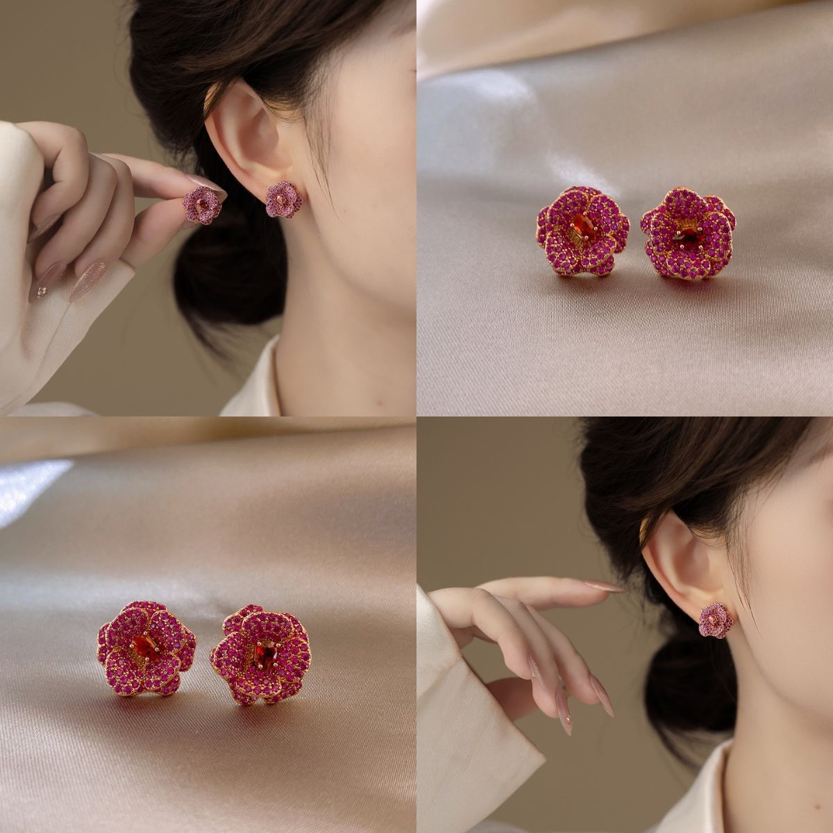 鋯石花朵耳釘－商品主圖｜https://igowo.tw/