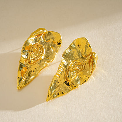 金屬花朵橢圓誇張耳釘－33#銀針-金色款細節27｜https://igowo.tw/